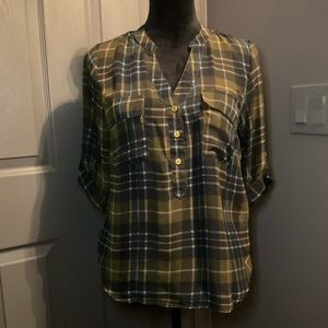 Papermoon Semi sheer green plaid medium shirt